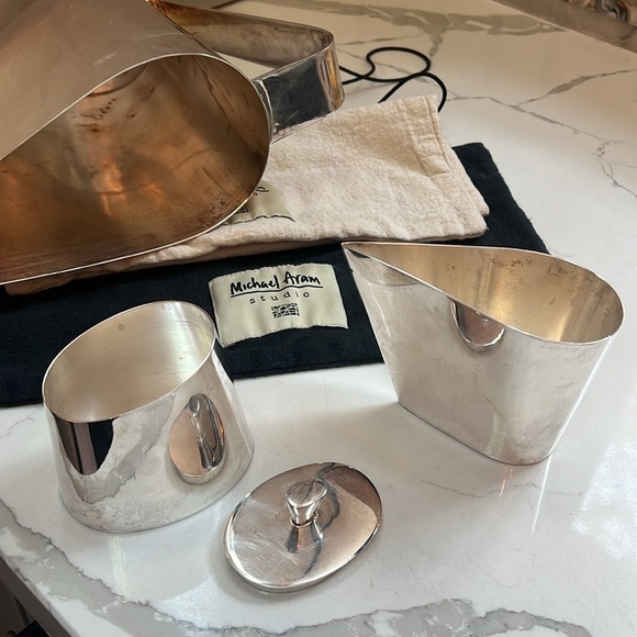 Michael Aram Art Deco Limited 4 Pcs Silver Plated Pitcher Creamer Sugar Bowl - Picture 7 of 16